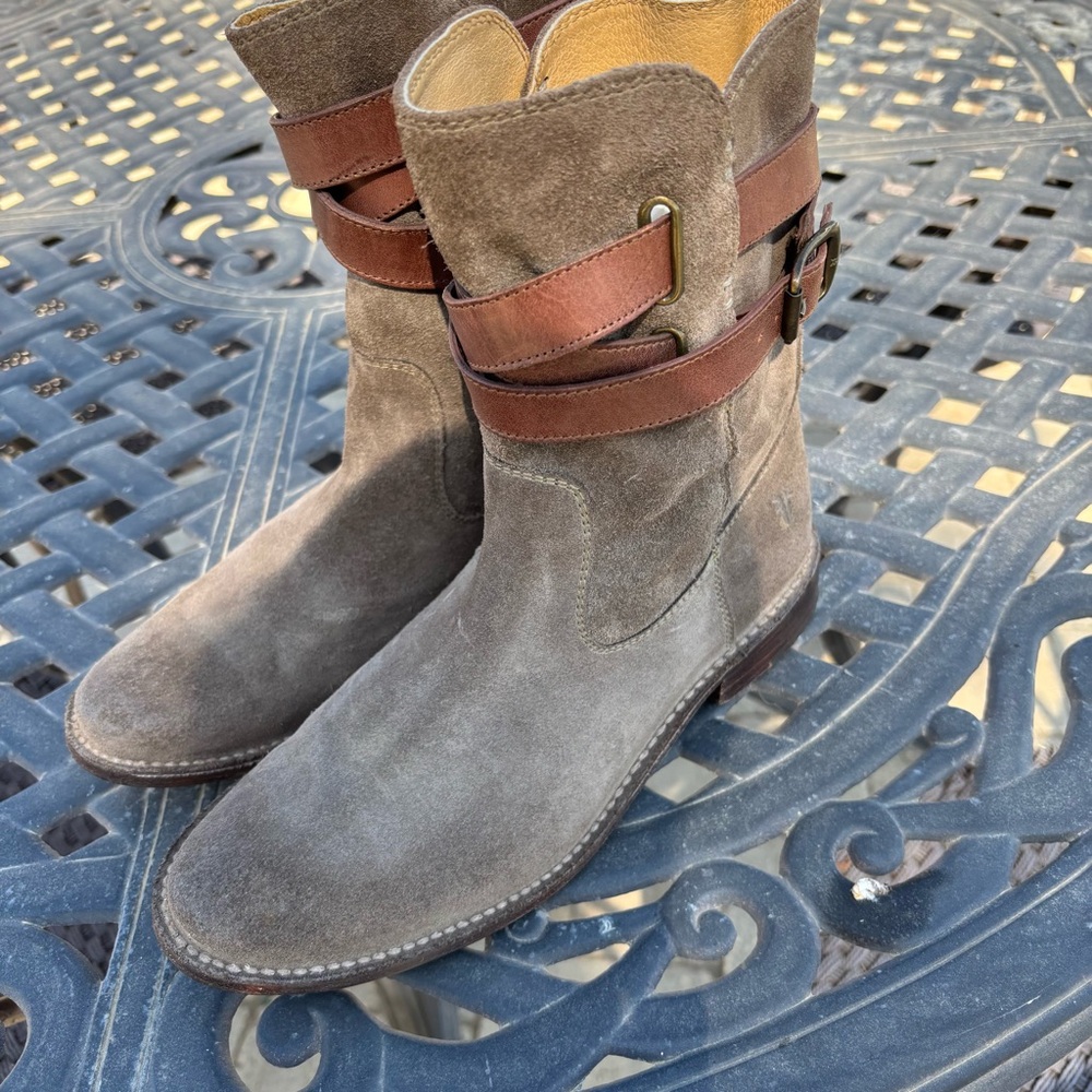 Frye Shirley Strappy Suede Boots, 7.5